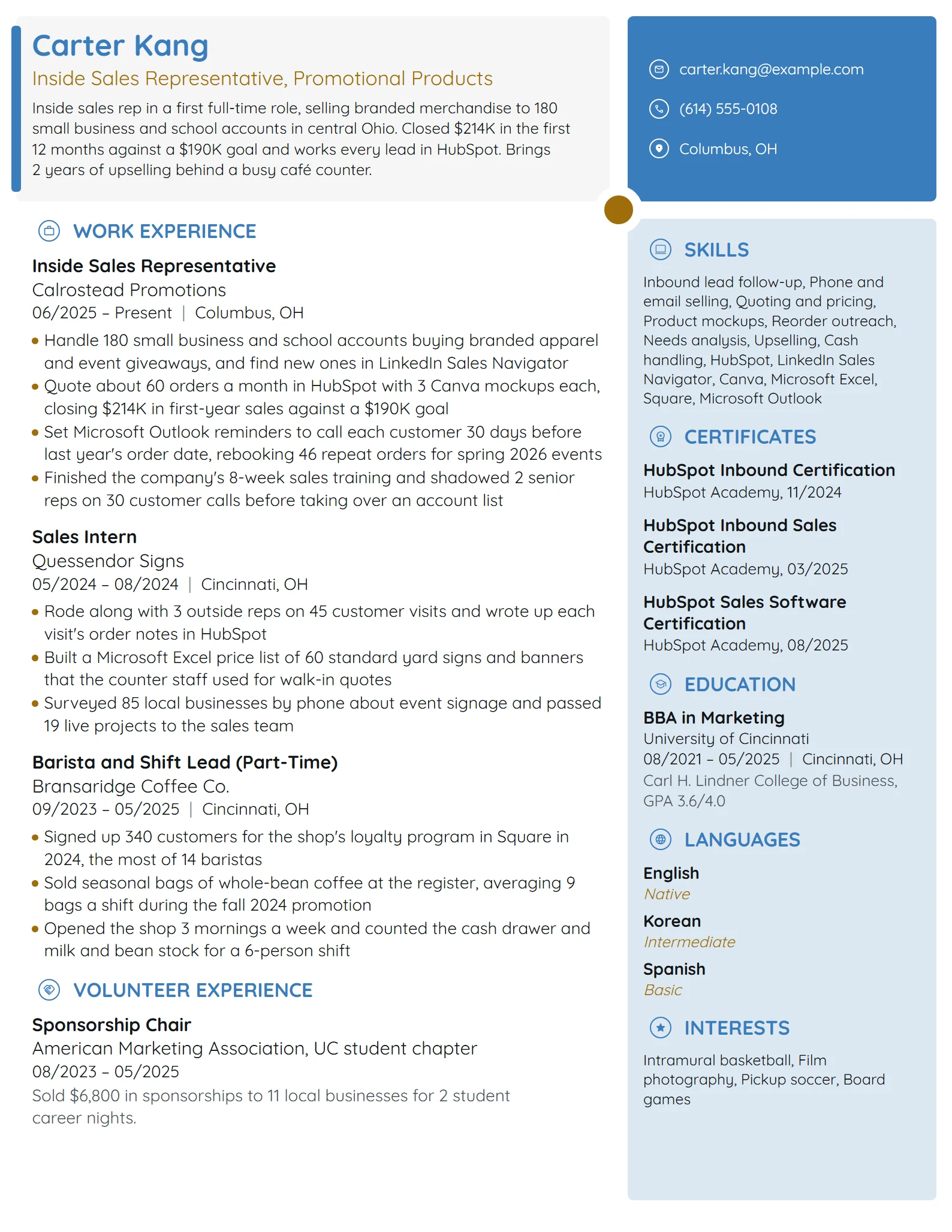 Entry-Level Sales Representative resume example