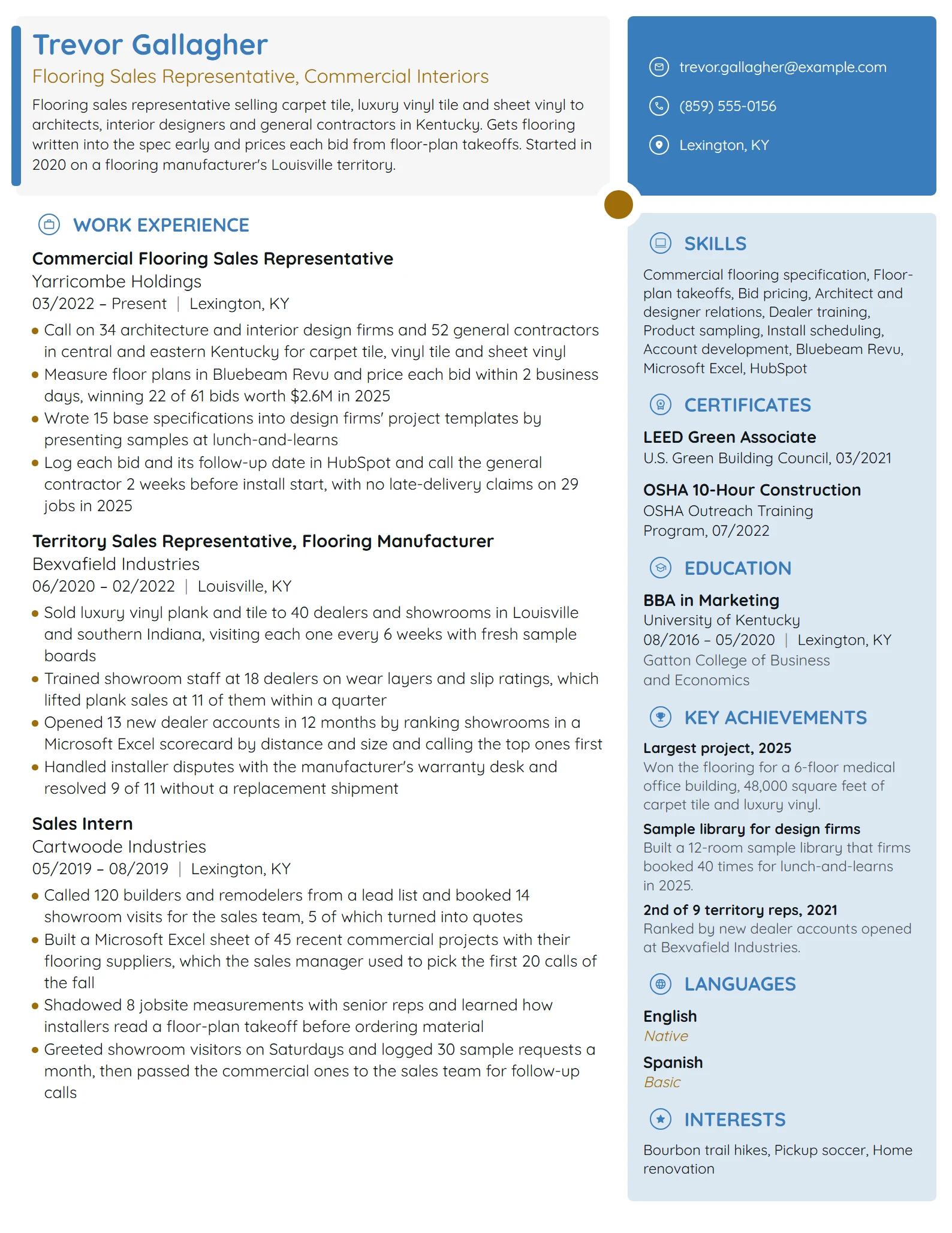 Flooring Sales Representative resume example