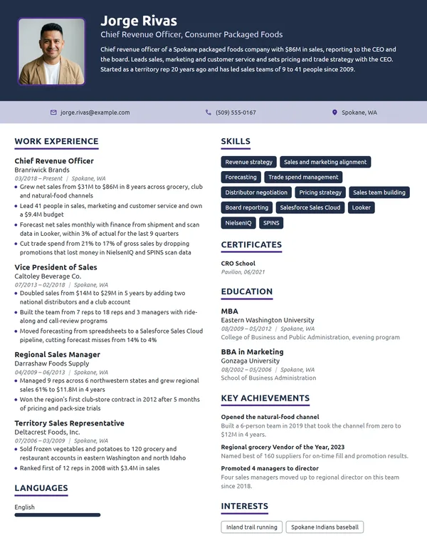 Chief Revenue Officer resume example