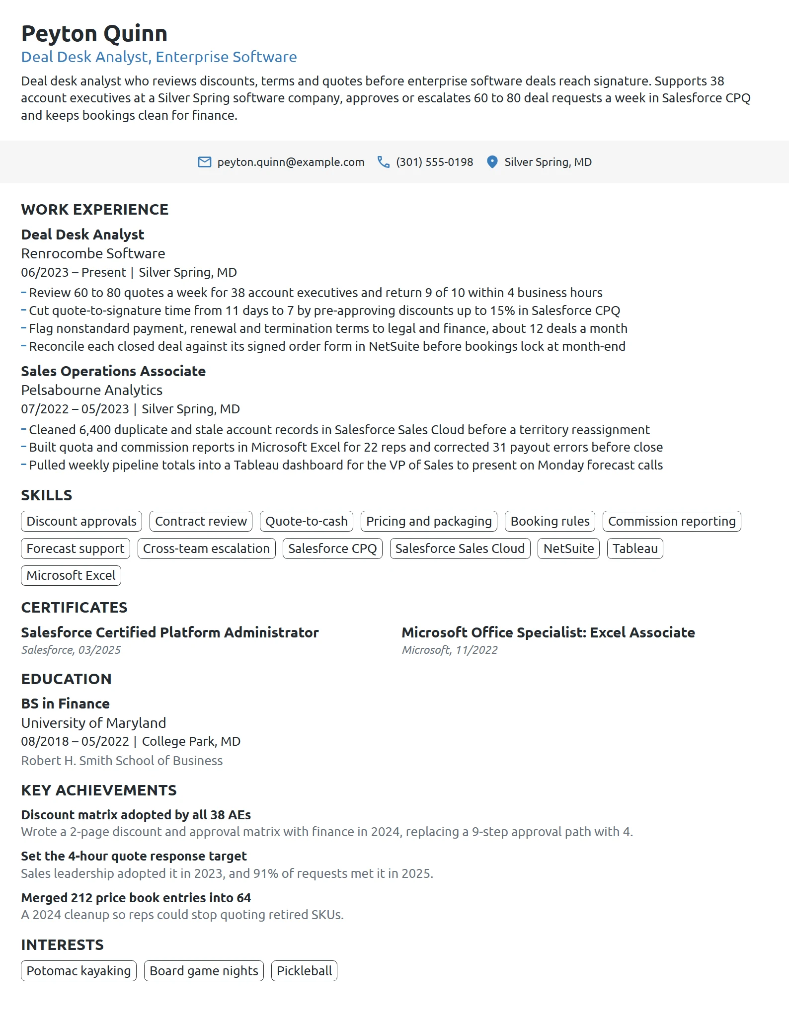 Deal Desk Analyst resume example