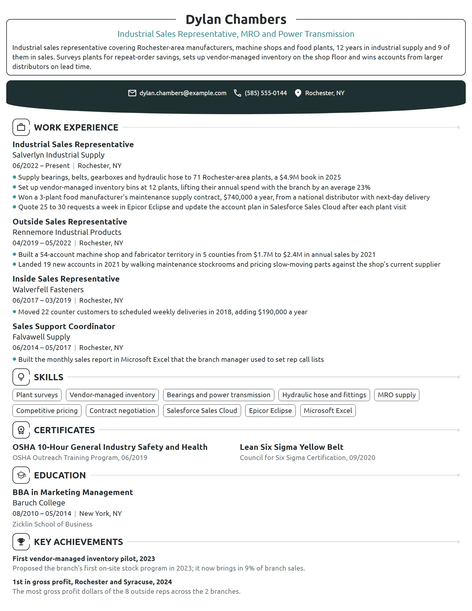 Industrial Sales Representative resume example