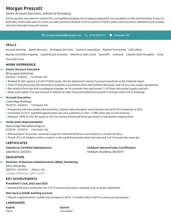 Sales resume example