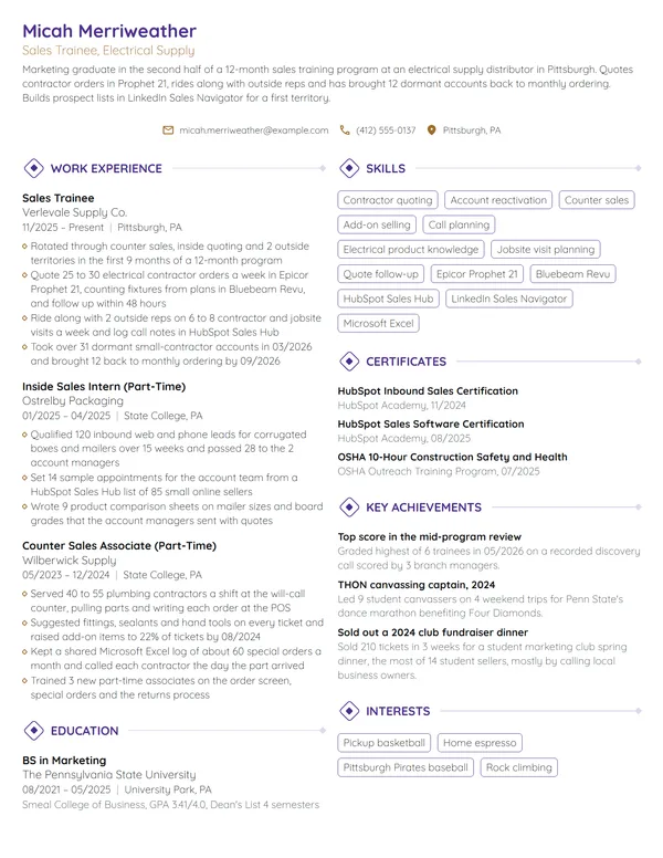 Sales Trainee resume example