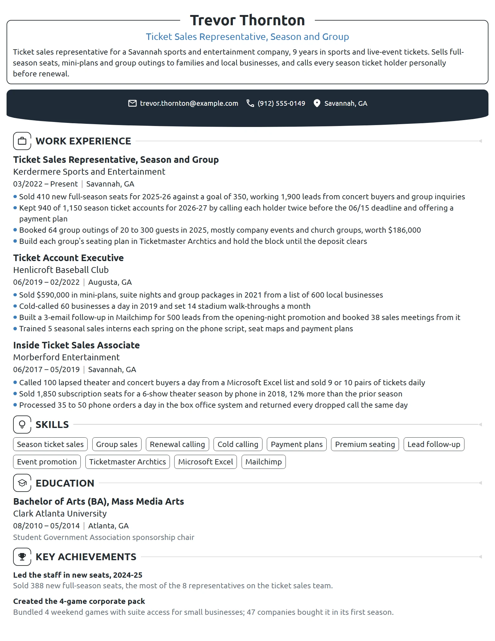 Ticket Sales Representative resume example
