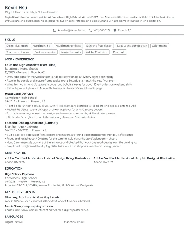 Art Scholarship resume example