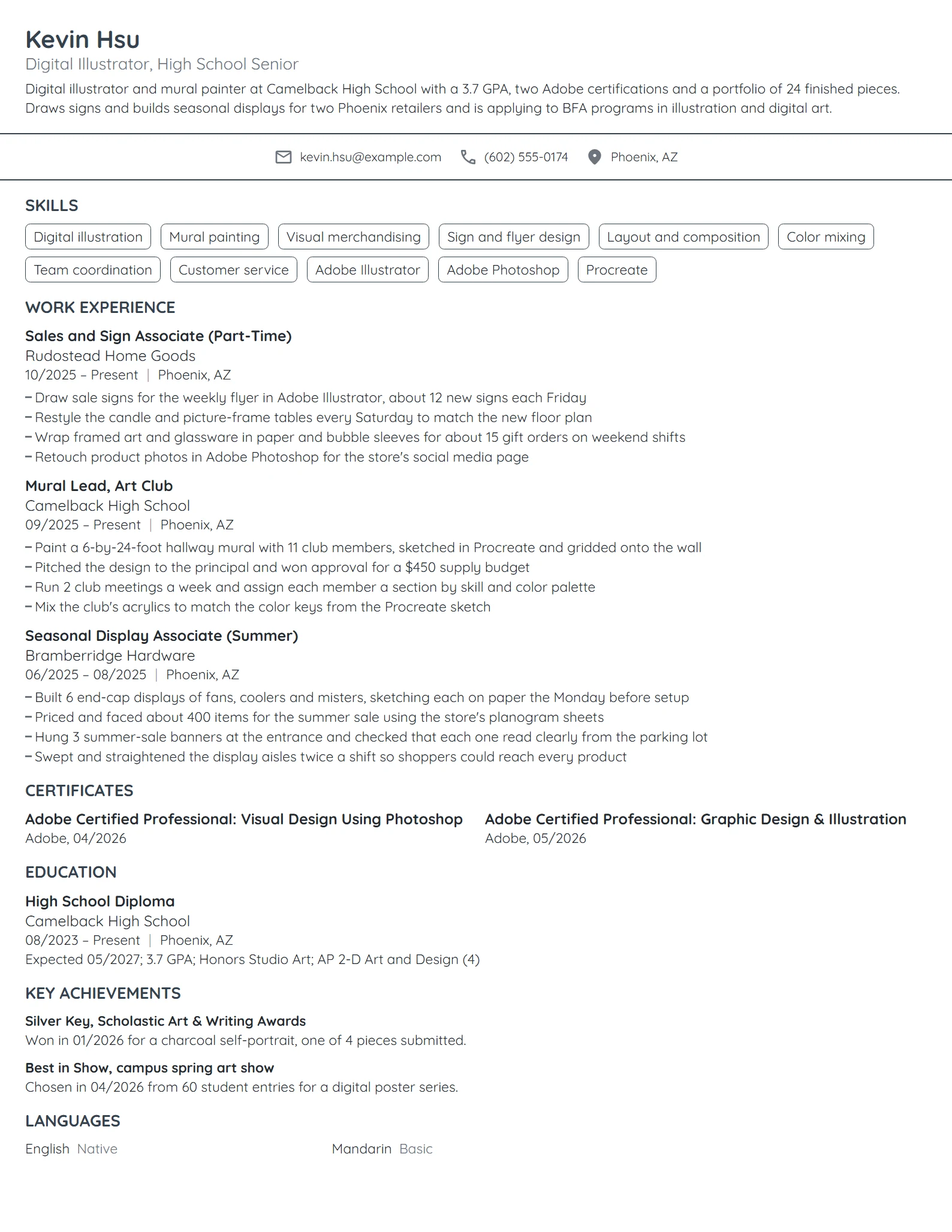 Art Scholarship resume example