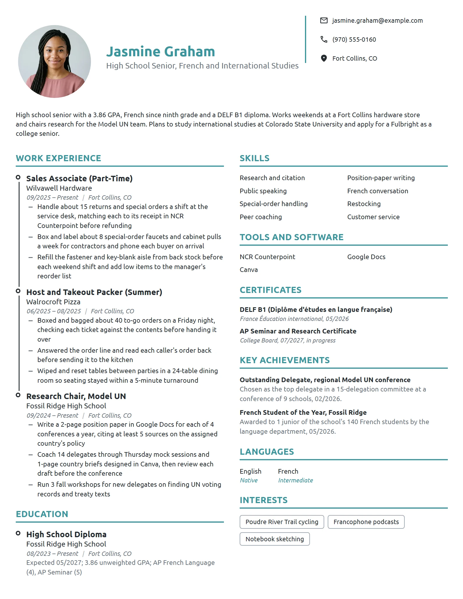 Fulbright Scholarship resume example