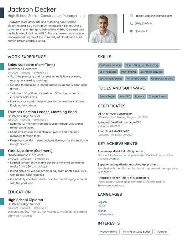 High School Senior Scholarship resume example