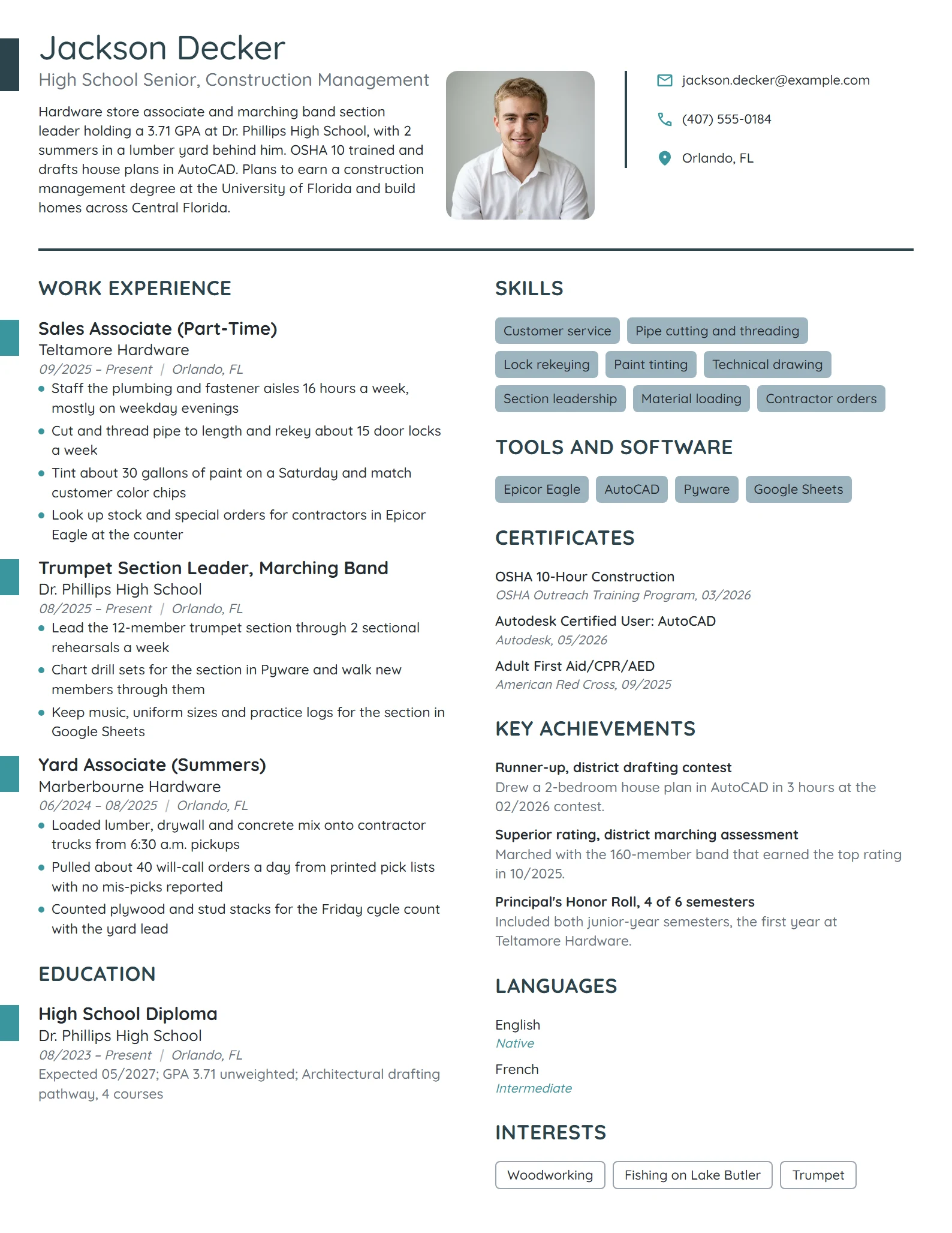 High School Senior Scholarship resume example