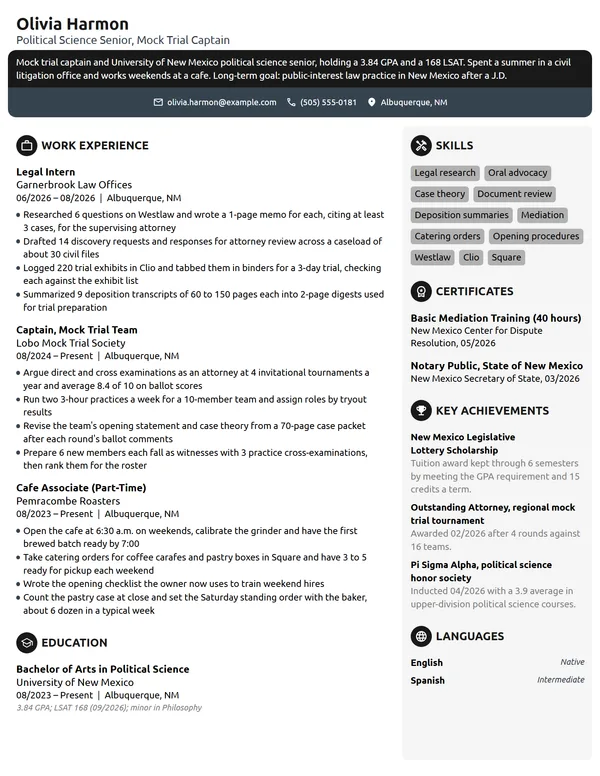 Law School Scholarship resume example