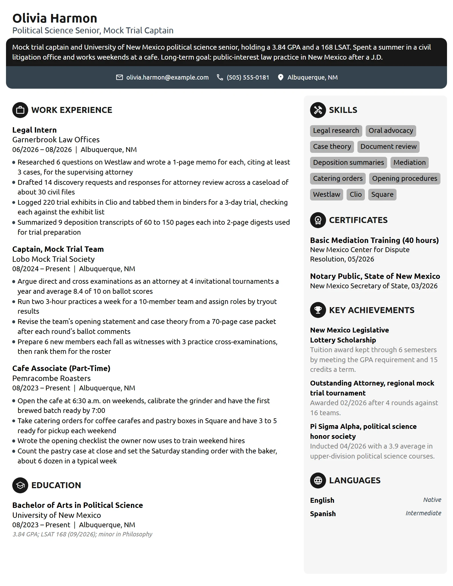 Law School Scholarship resume example