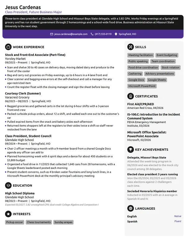 Leadership Scholarship resume example