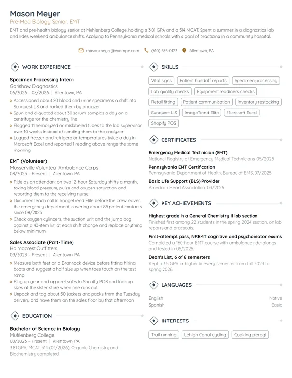 Medical School Scholarship resume example