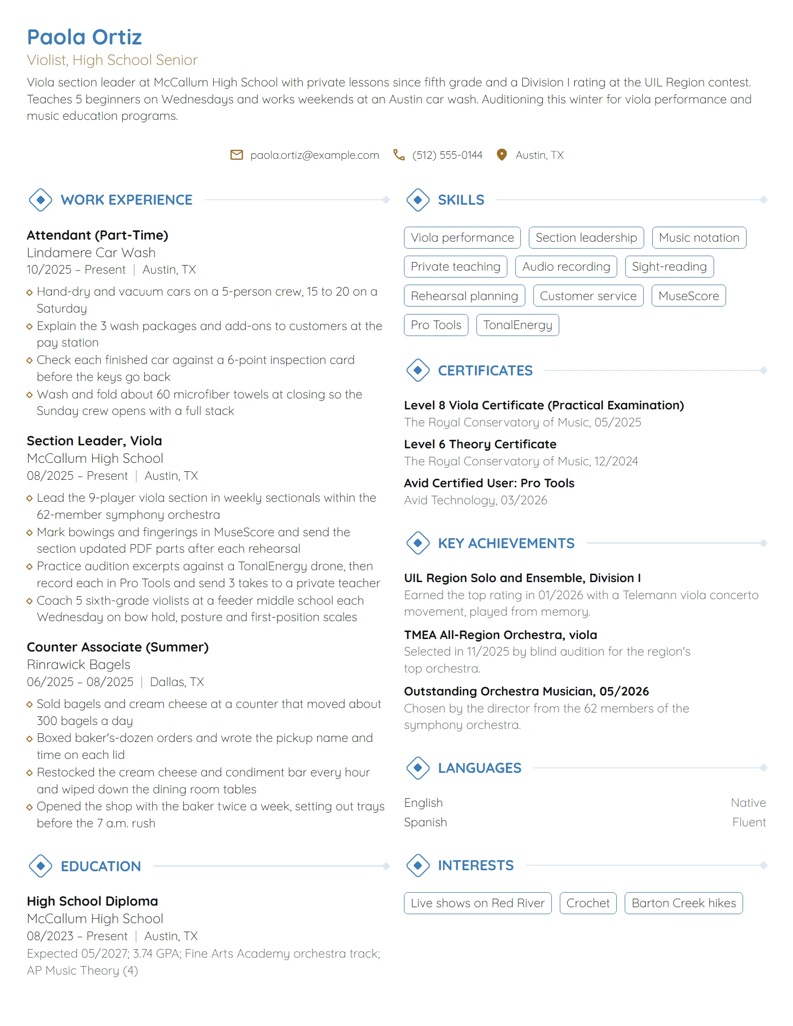 Music Scholarship resume example