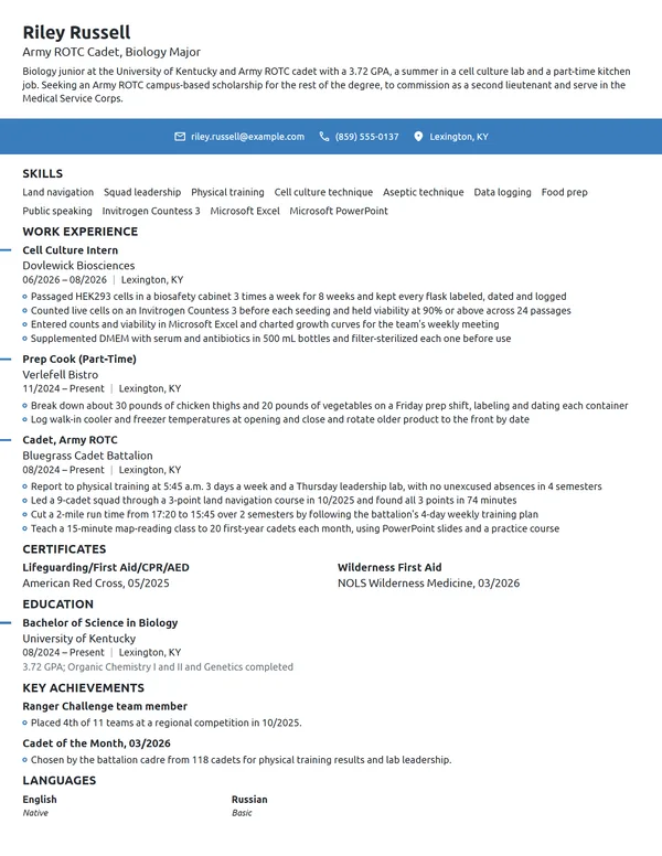 ROTC Scholarship resume example