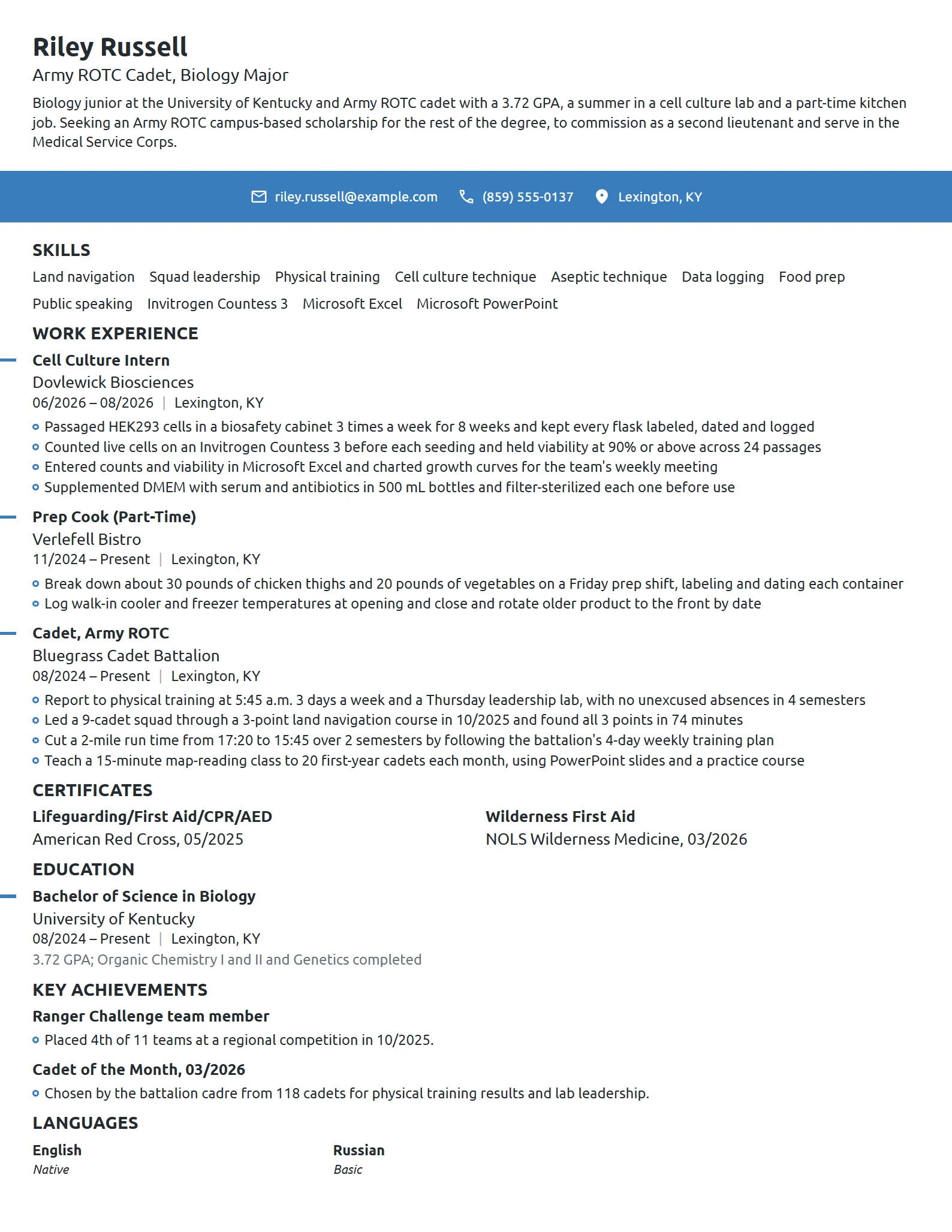 ROTC Scholarship resume example