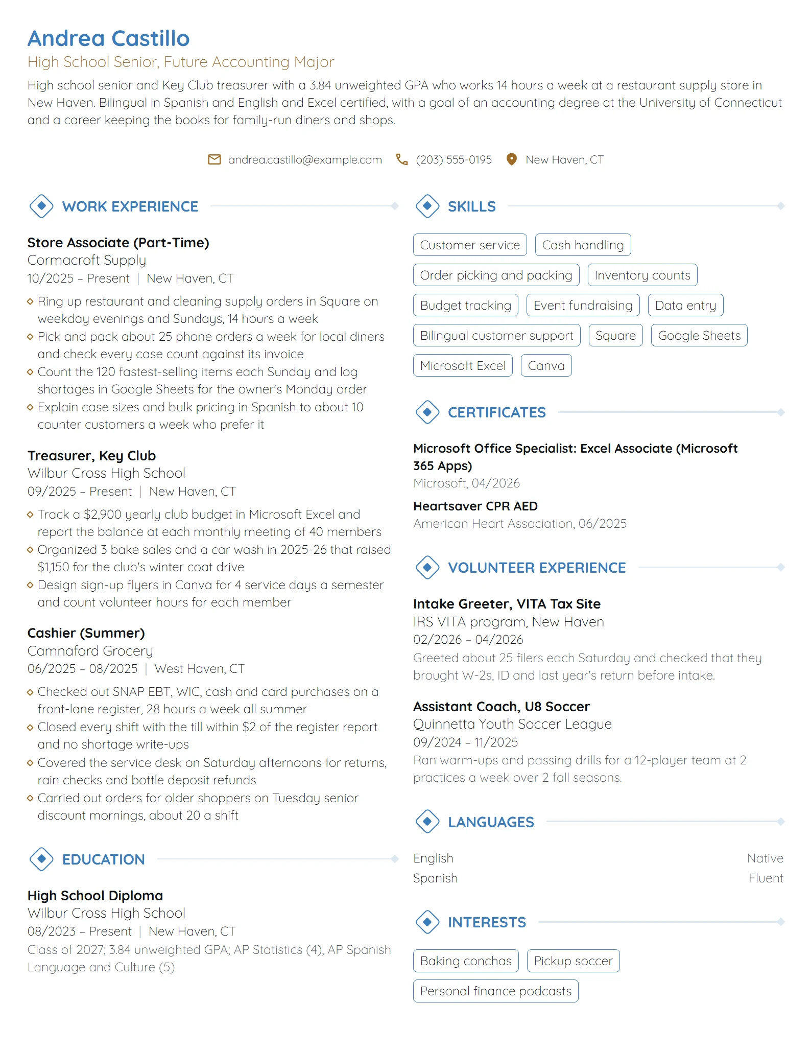 Scholarship resume example