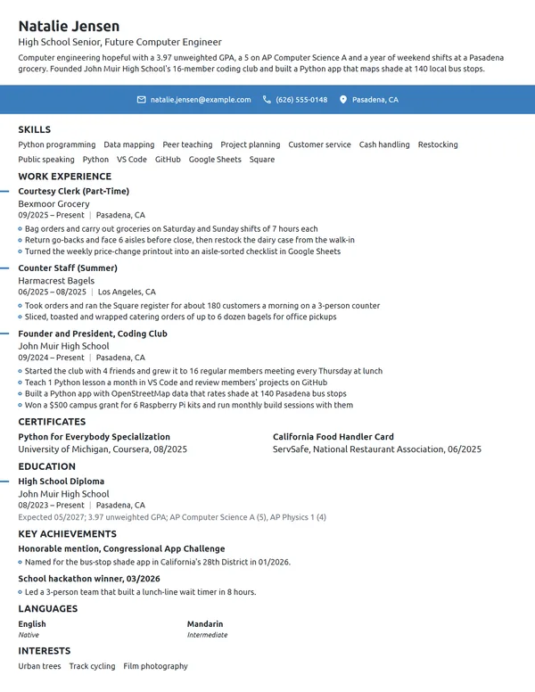 STEM Scholarship resume example