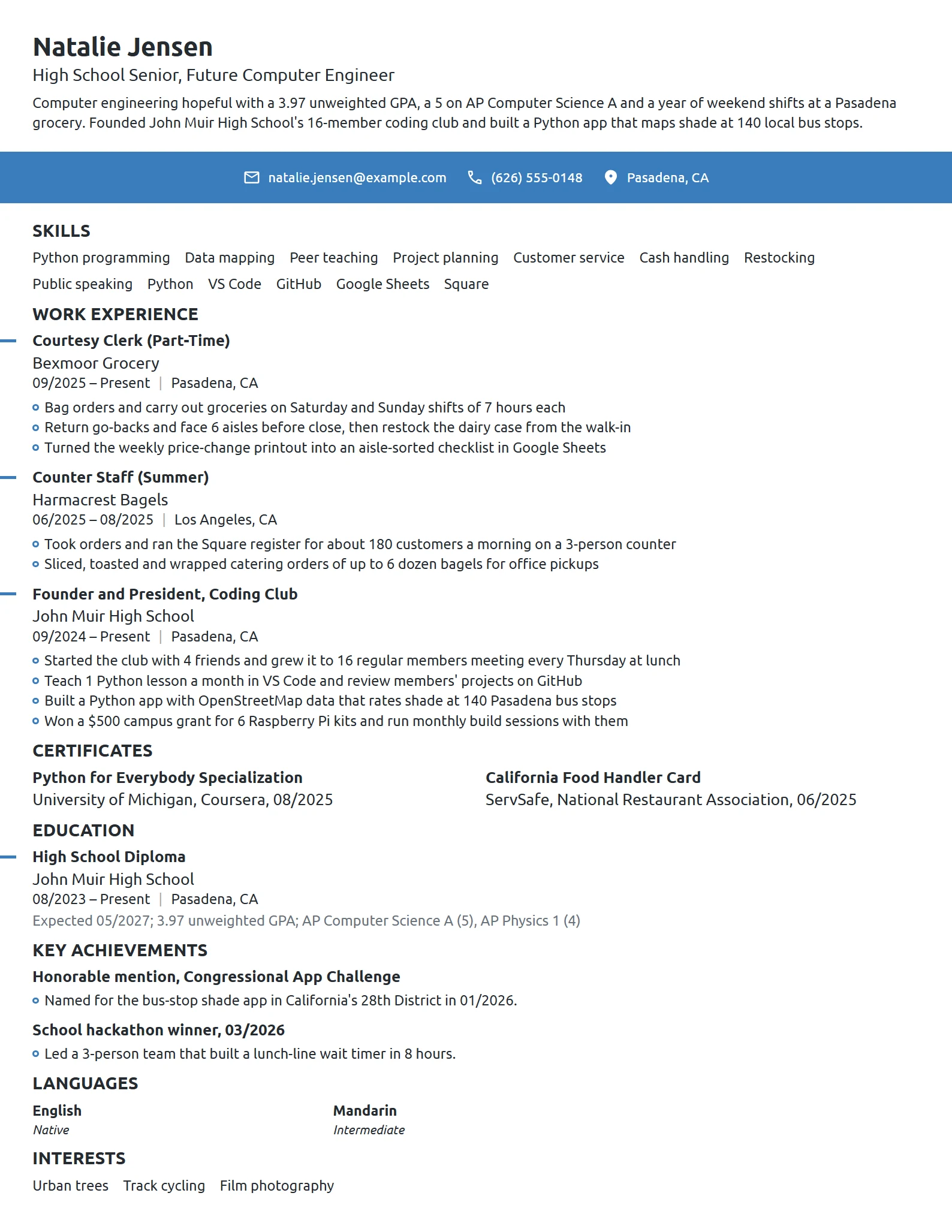 STEM Scholarship resume example