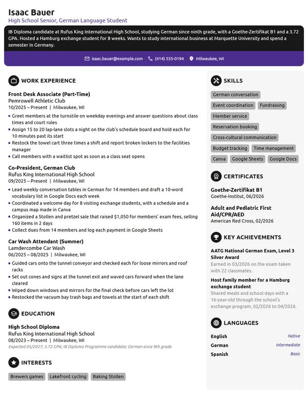 Study Abroad Scholarship resume example
