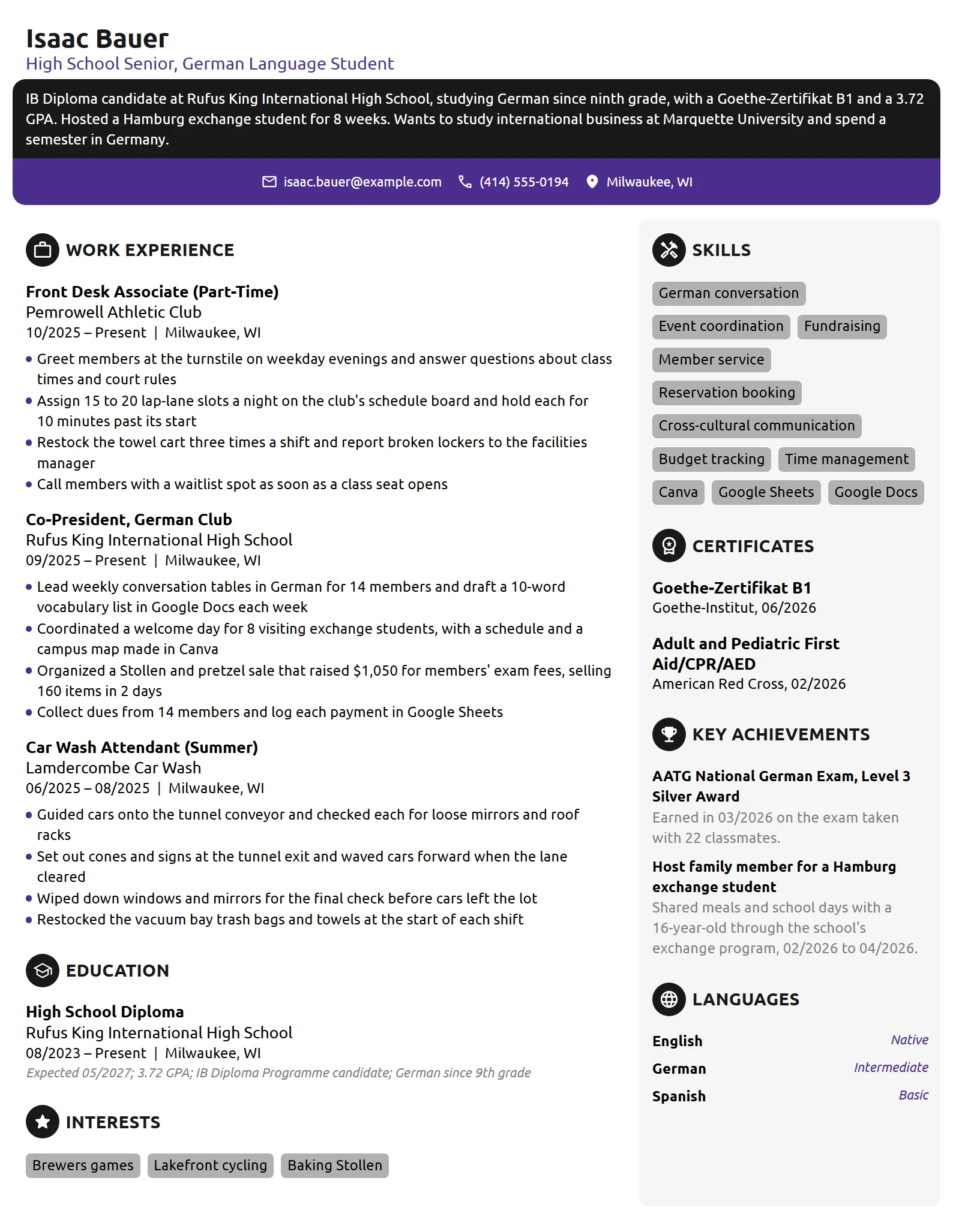 Study Abroad Scholarship resume example