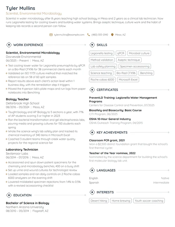 Career Change Scientist resume example