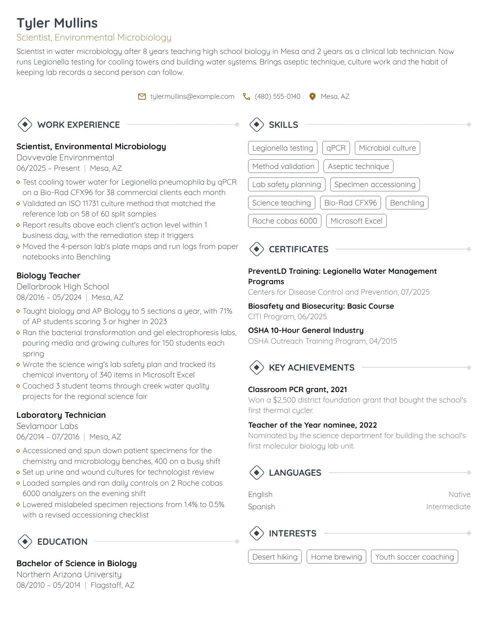 Career Change Scientist resume example