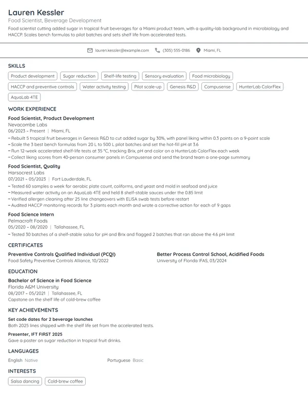 Food Scientist resume example