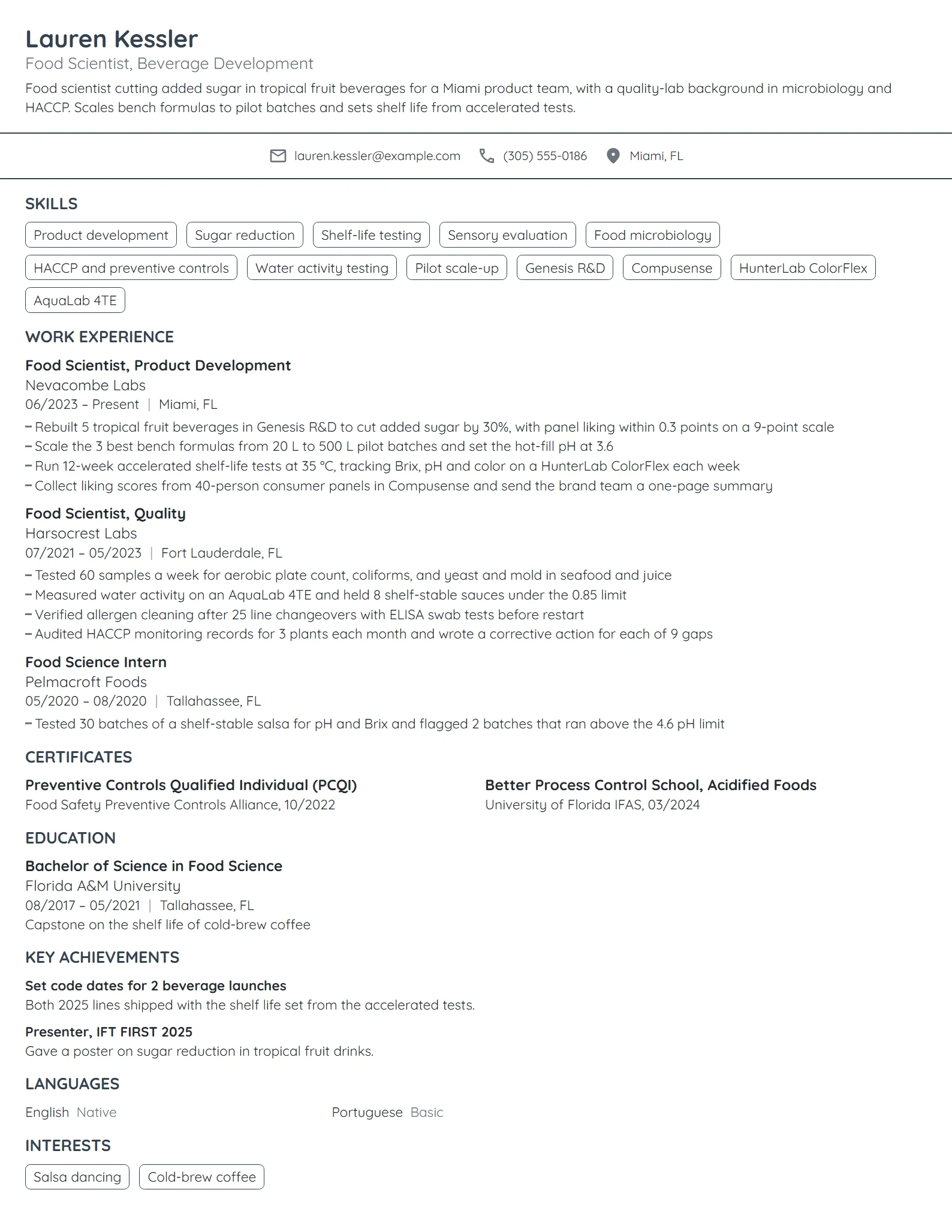 Food Scientist resume example