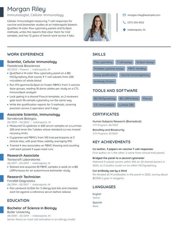 Immunologist resume example