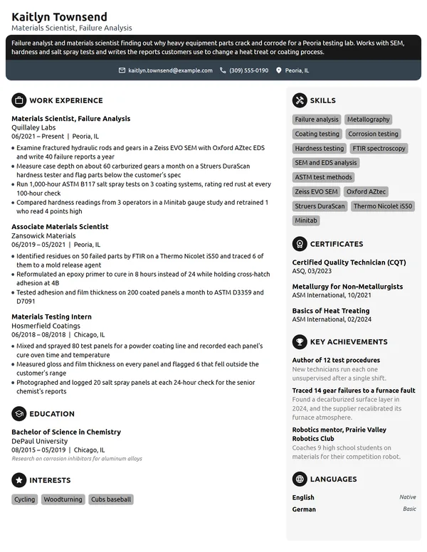 Materials Scientist resume example