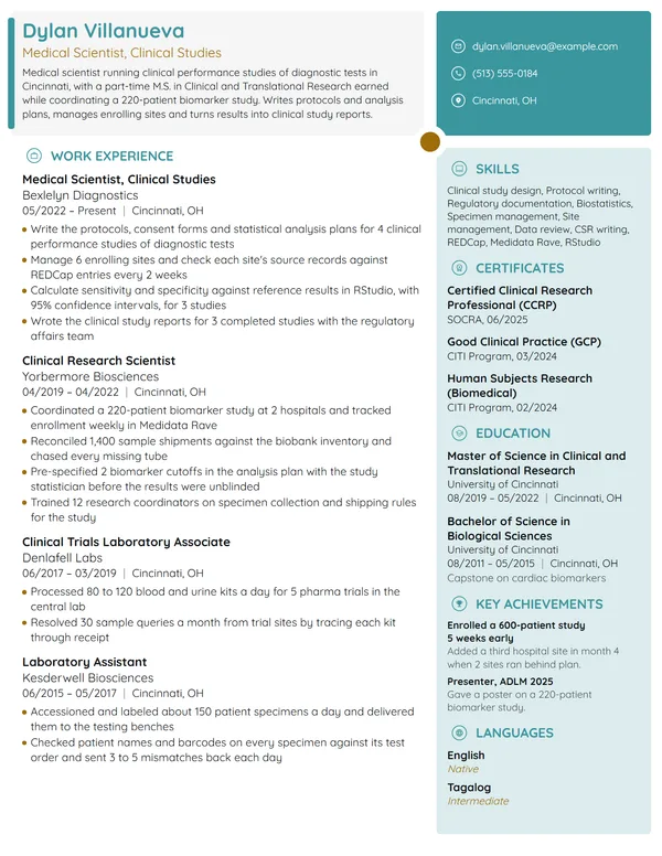 Medical Scientist resume example