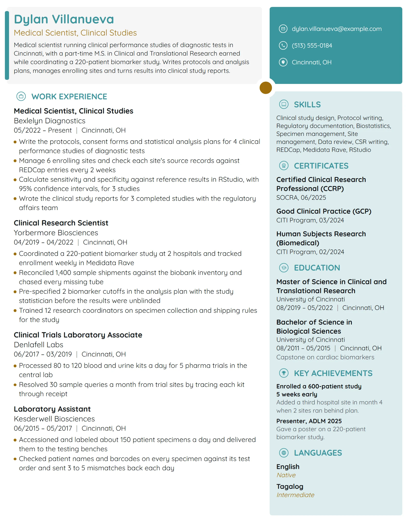 Medical Scientist resume example