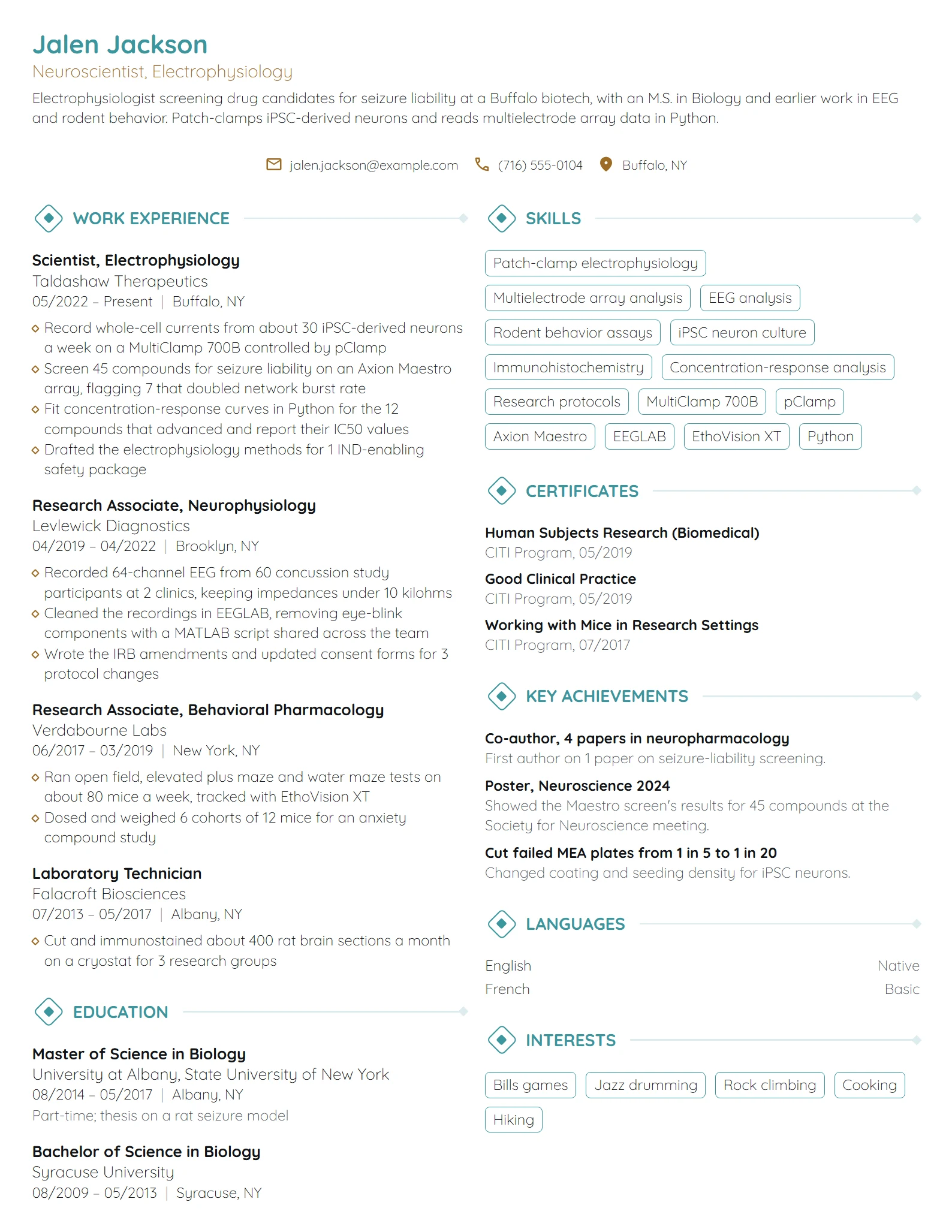 Neuroscientist resume example