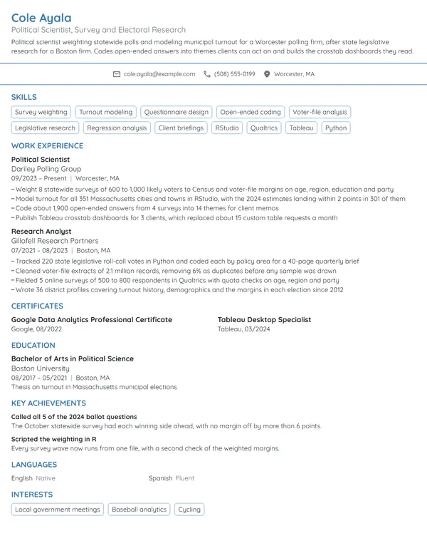 Political Scientist resume example