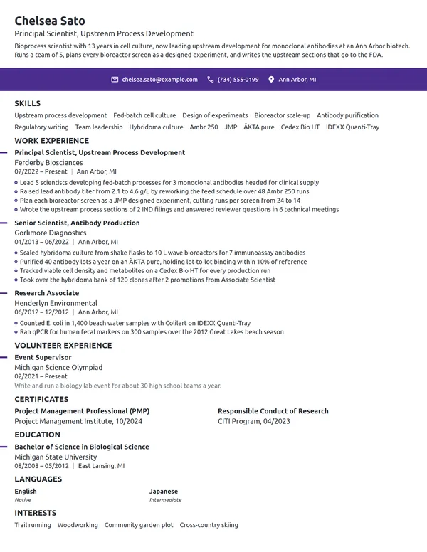 Principal Scientist resume example