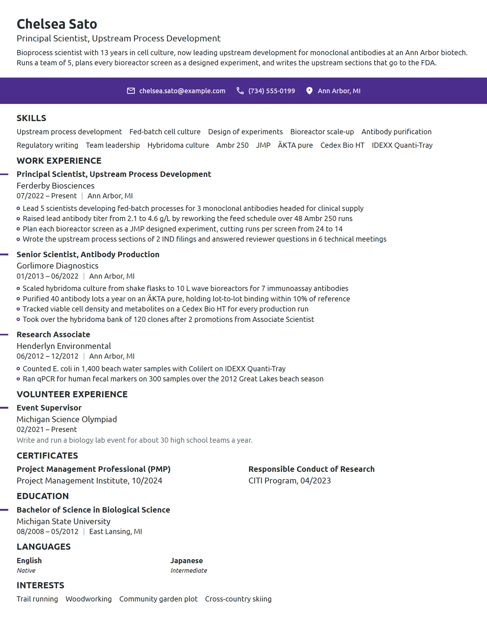Principal Scientist resume example