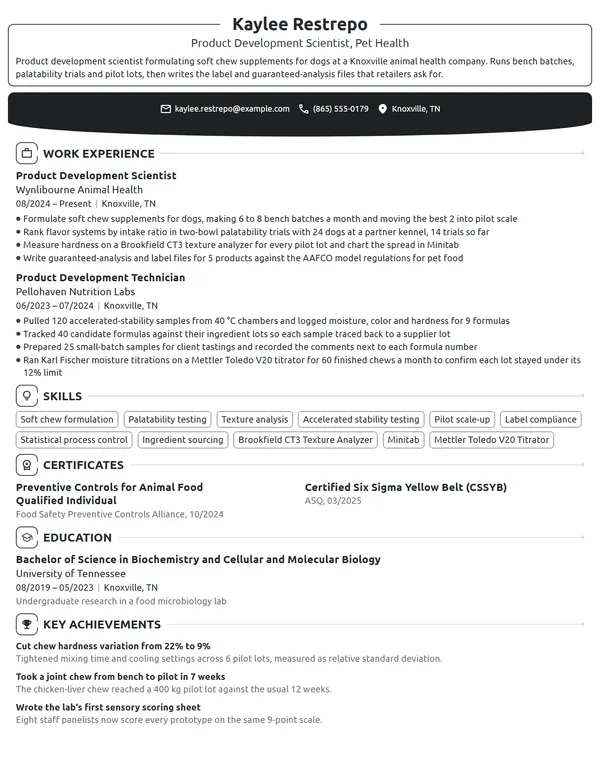Product Development Scientist resume example