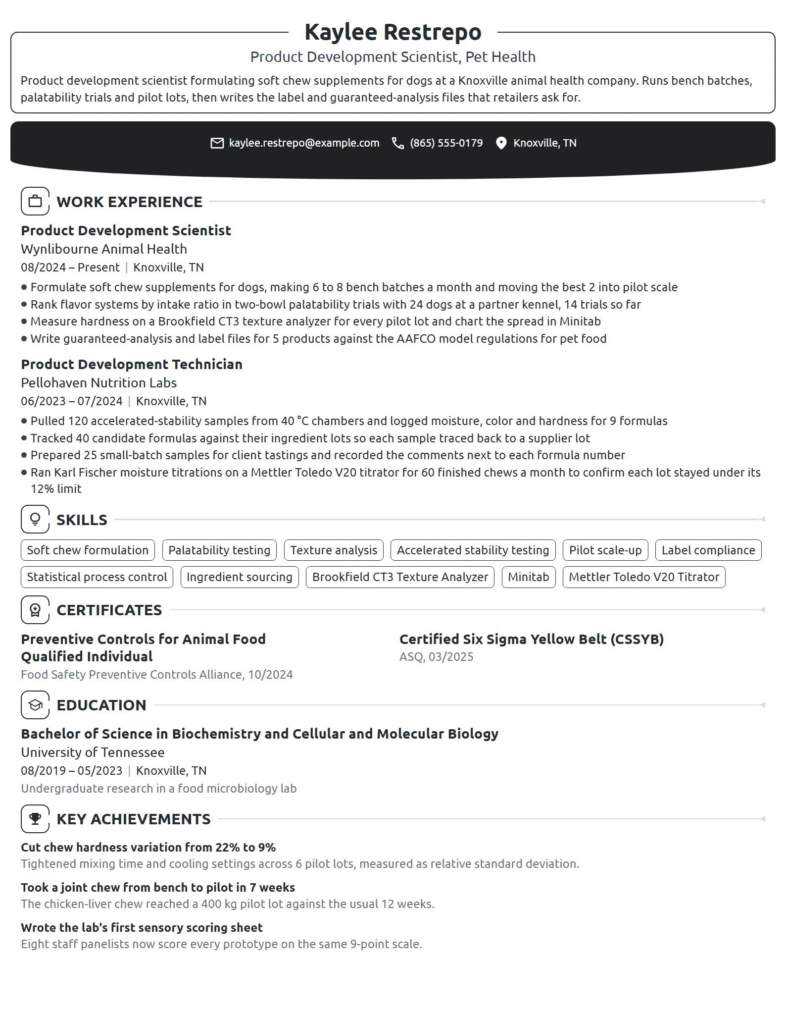 Product Development Scientist resume example