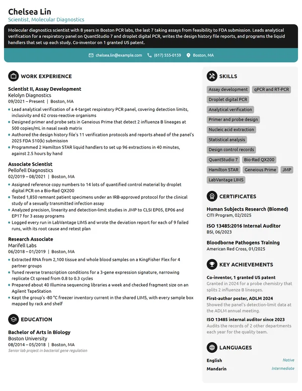 Scientist resume example