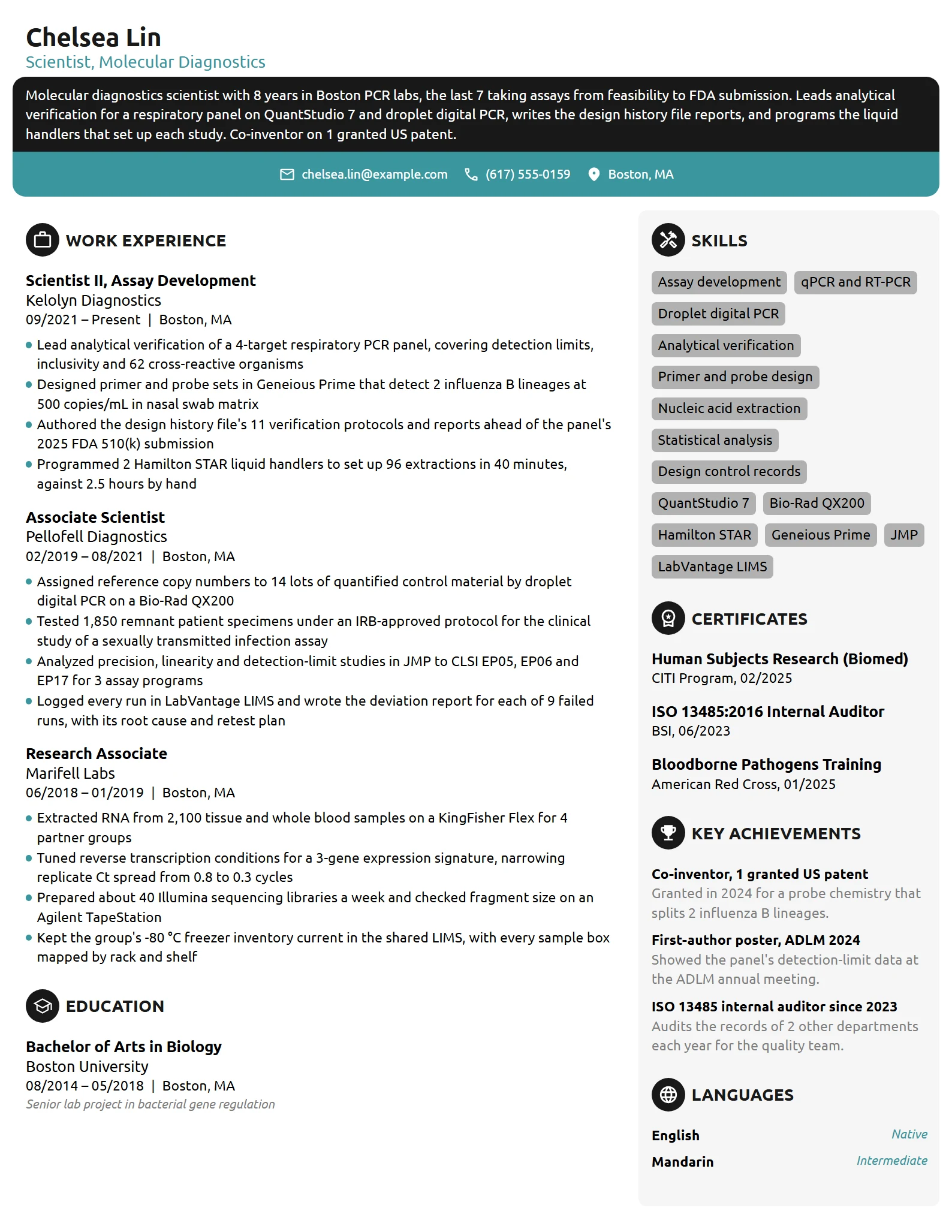Scientist resume example