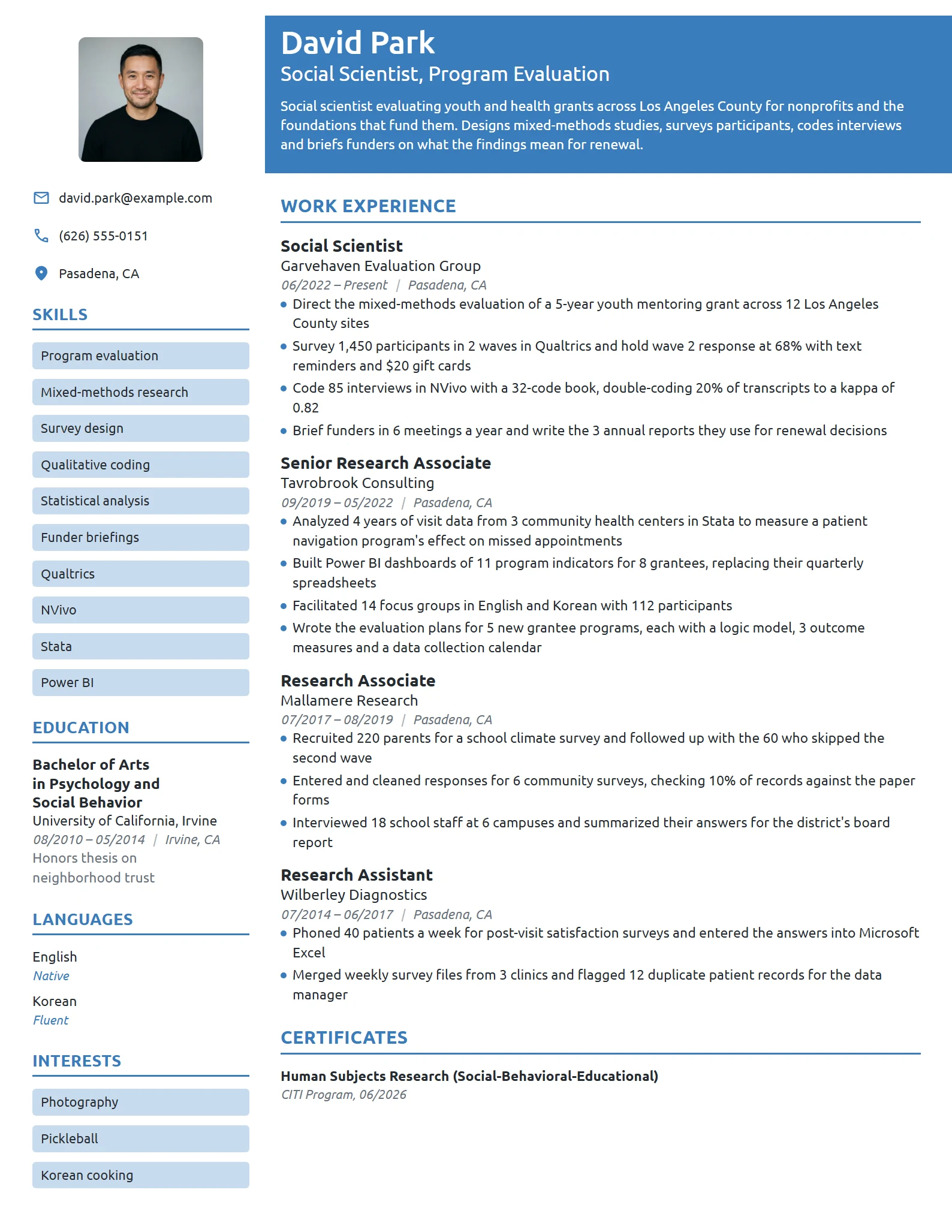 Social Scientist resume example