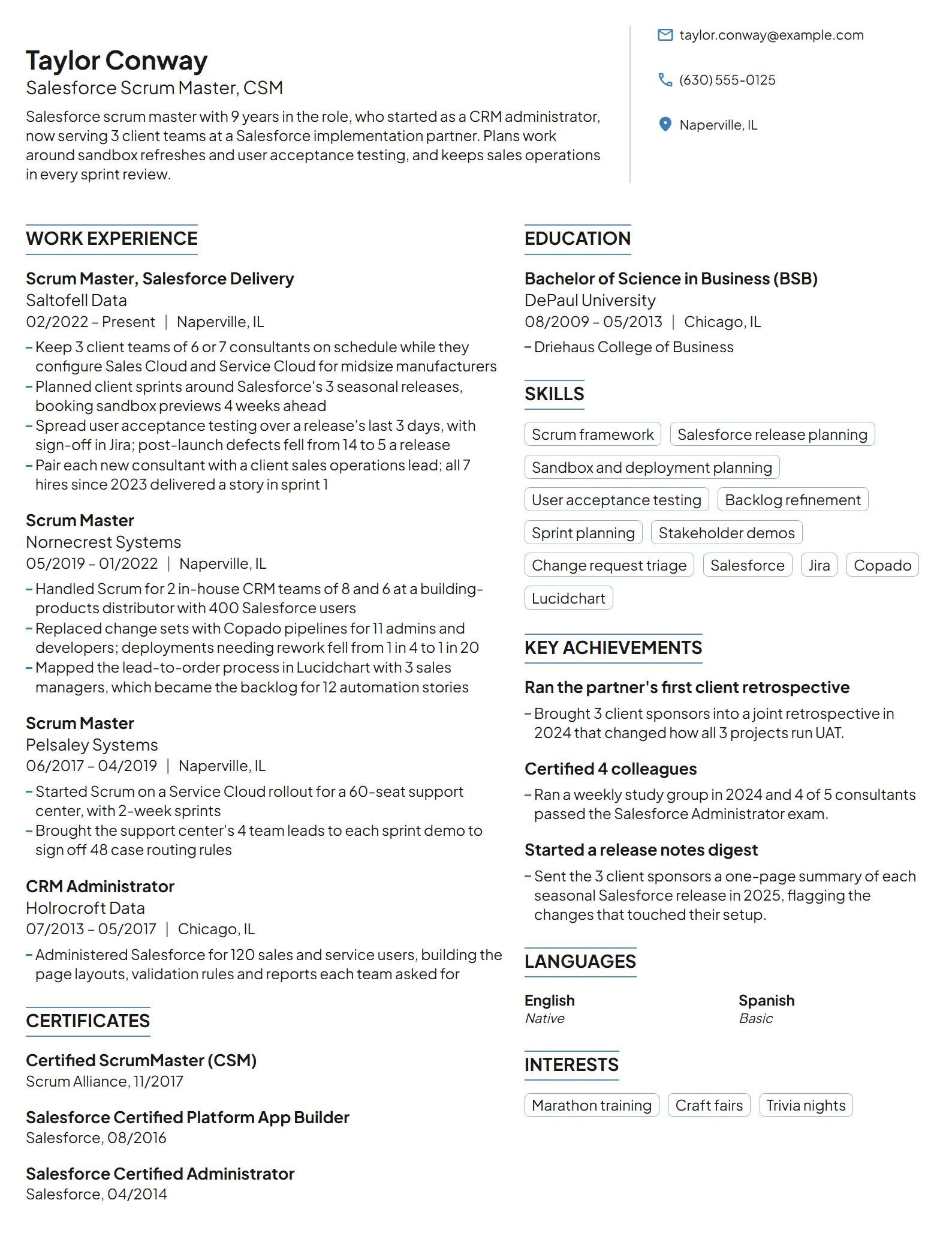 Salesforce Scrum Master resume example