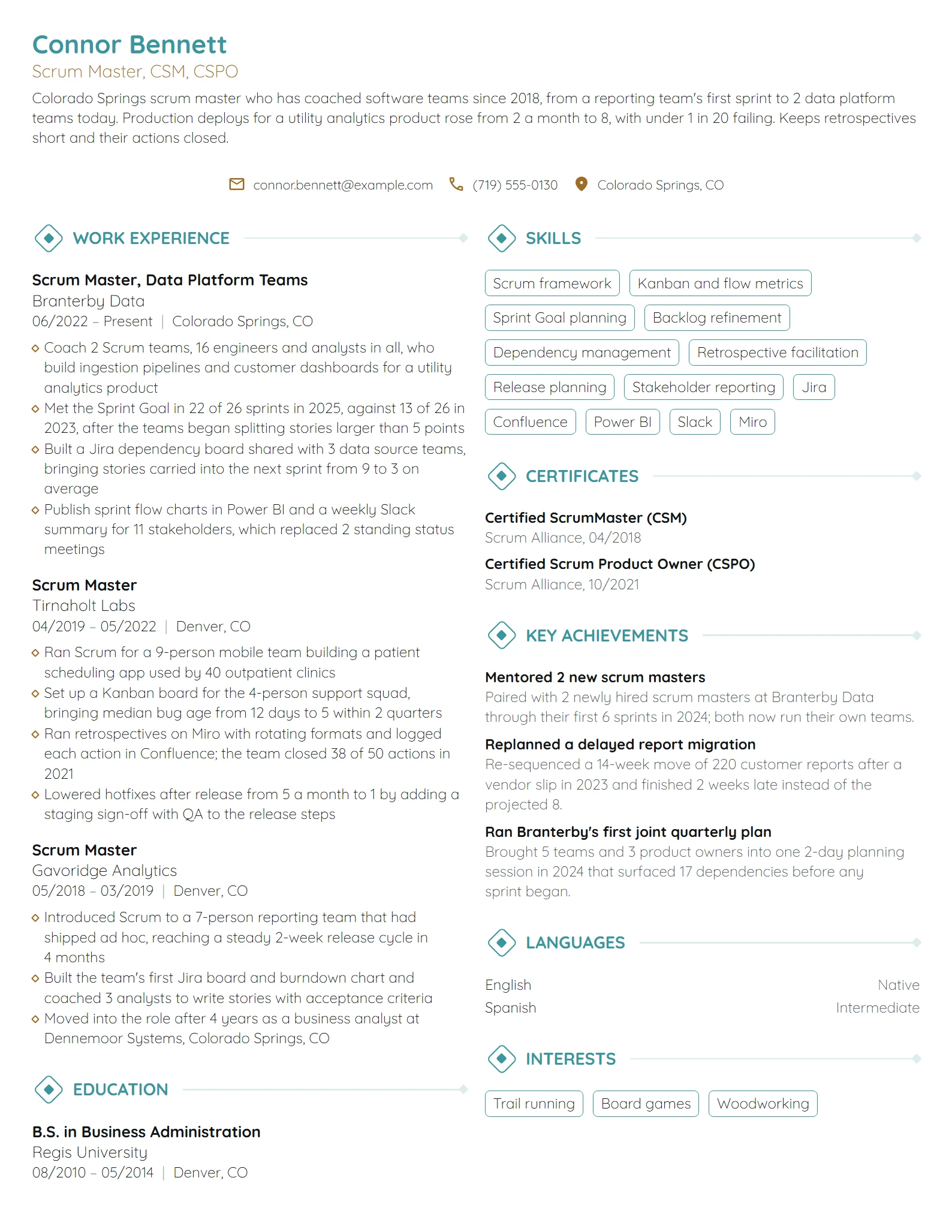 Scrum Master resume example
