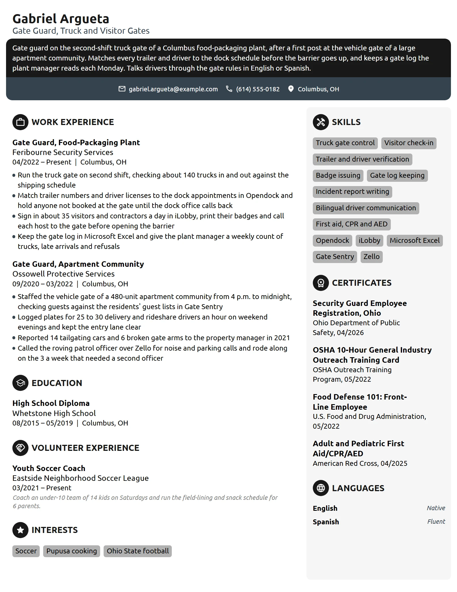 Gate Guard resume example