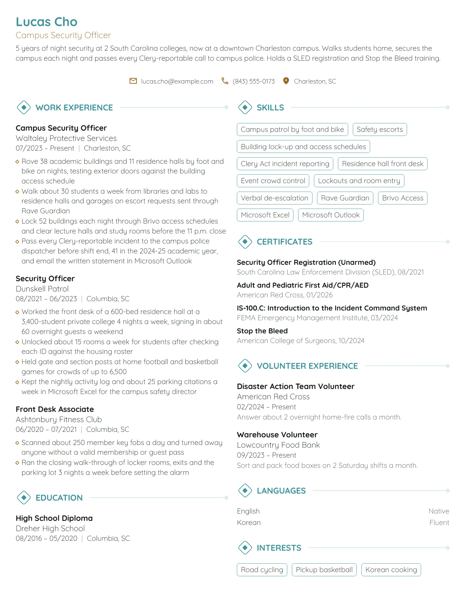 Campus Security Officer resume example