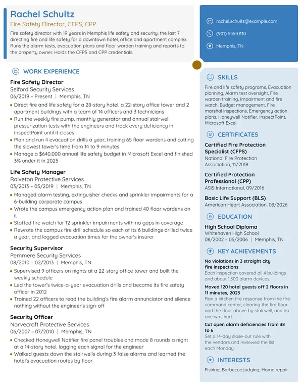 Fire Safety Director resume example