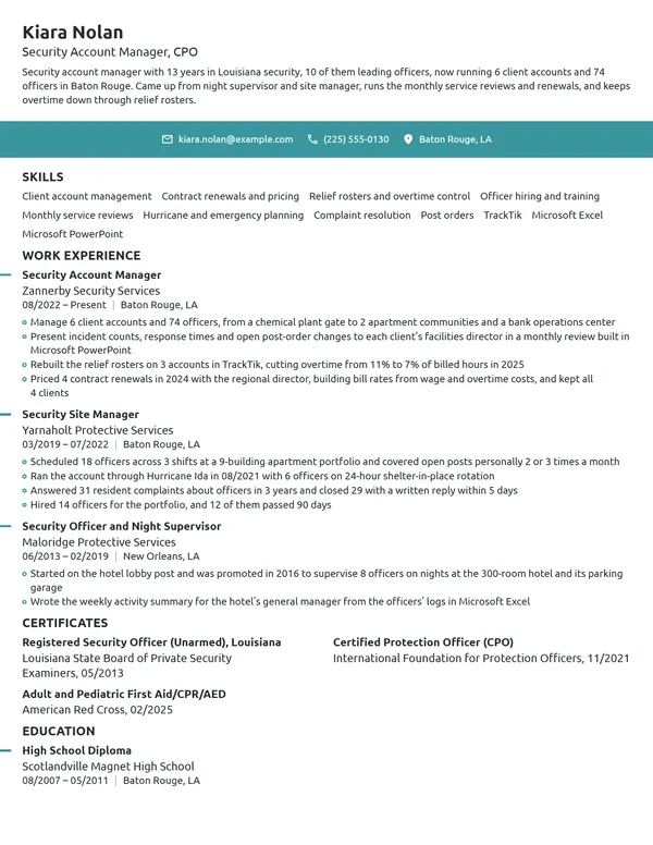 Security Account Manager resume example