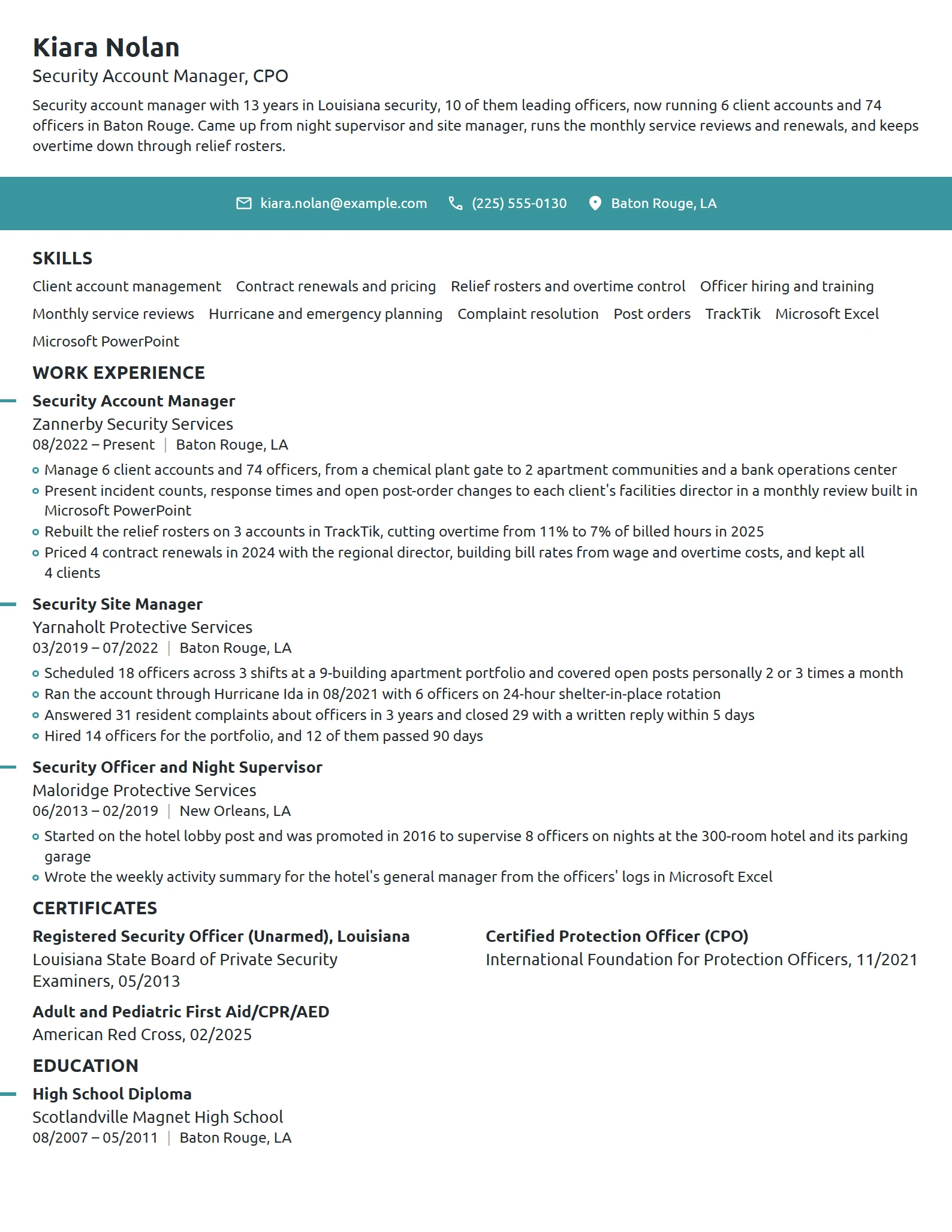 Security Account Manager resume example
