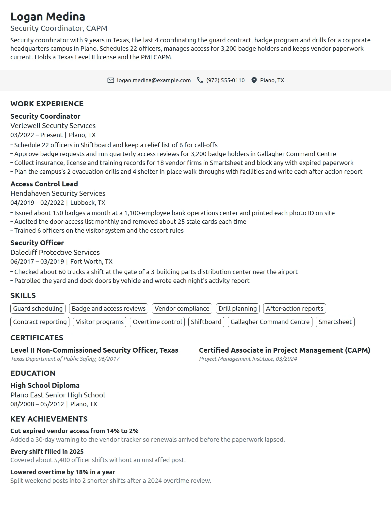 Security Coordinator resume example